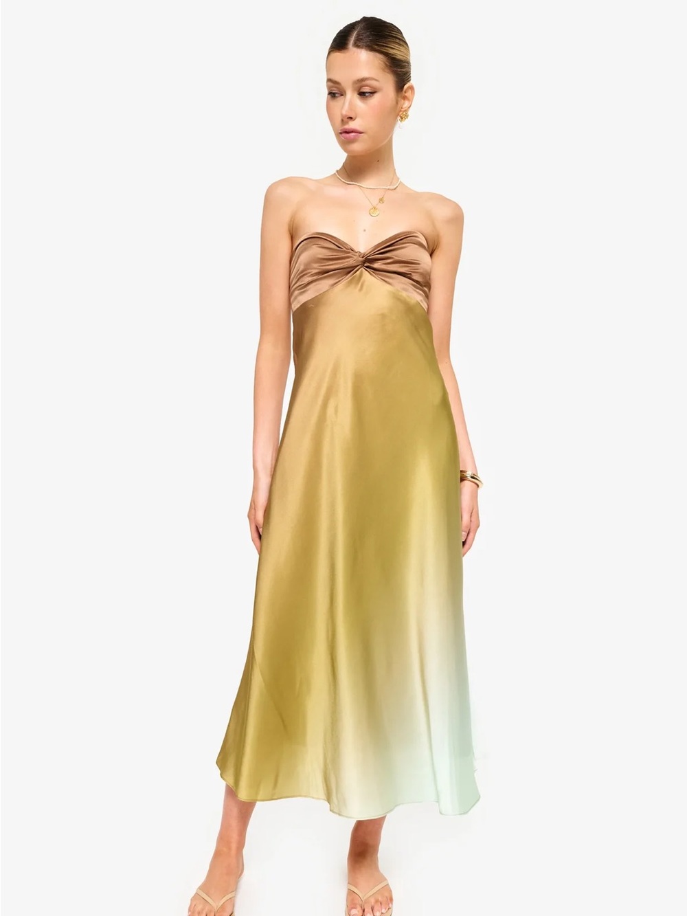Cami NYC Strapless Ombre Slip Dress in Brown to Olive